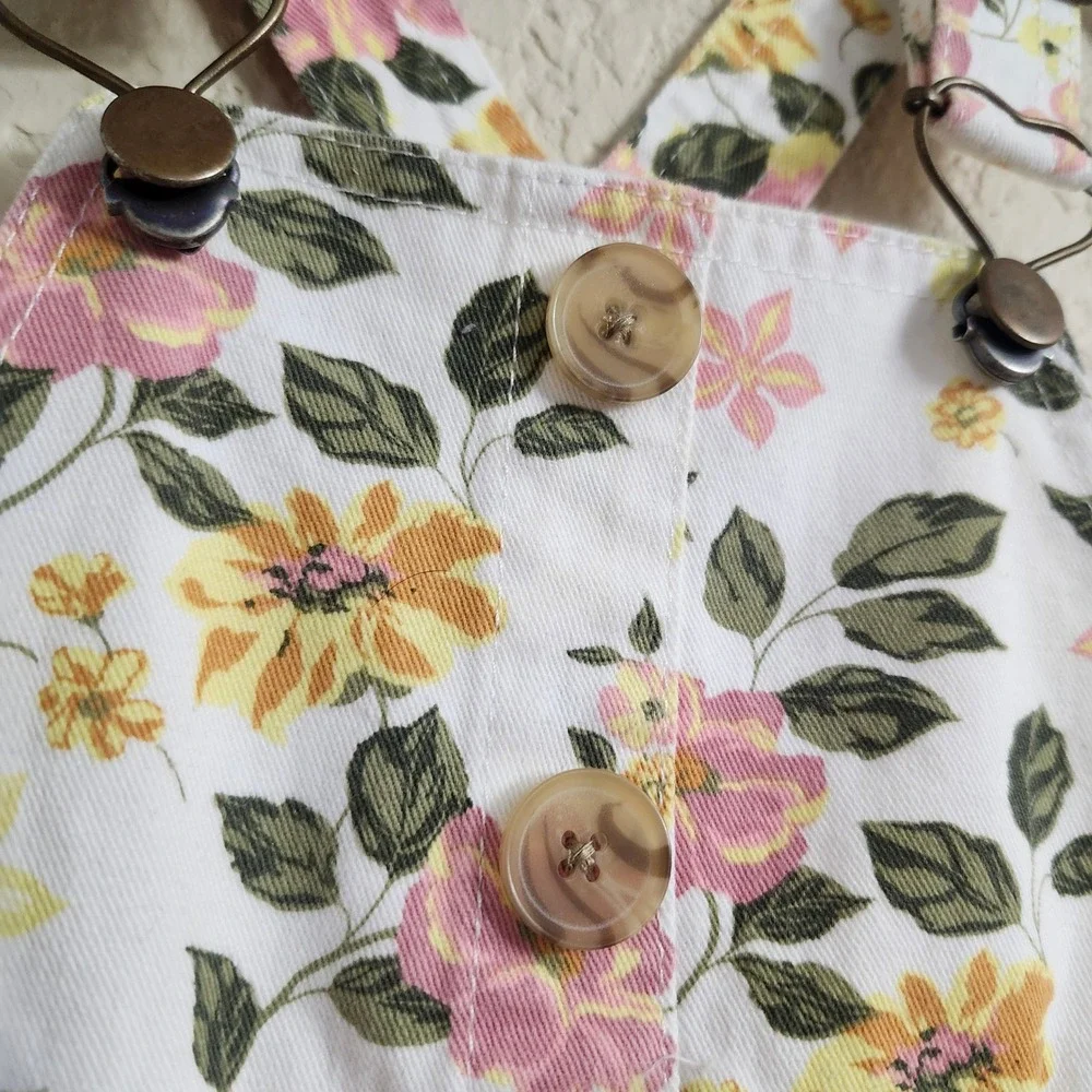 Little Lass Girls Size‎ 12M Floral Print Overall Denim Dress Pink Yellow White